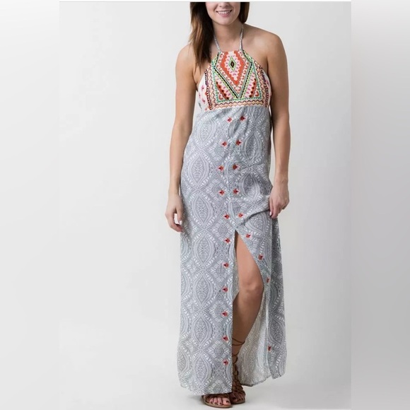 Rip Curl Mayan Sun Embroidered Halter Maxi Dress SZ XL - Picture 1 of 8